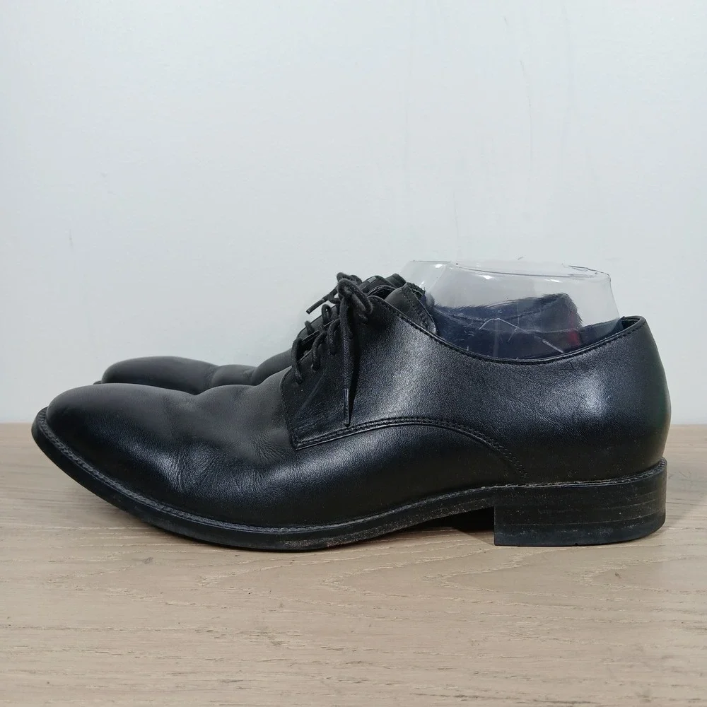 Cole Haan Derby Shoes Mens 9.5 Black Leather Plain Toe Lace Up Dress Shoes